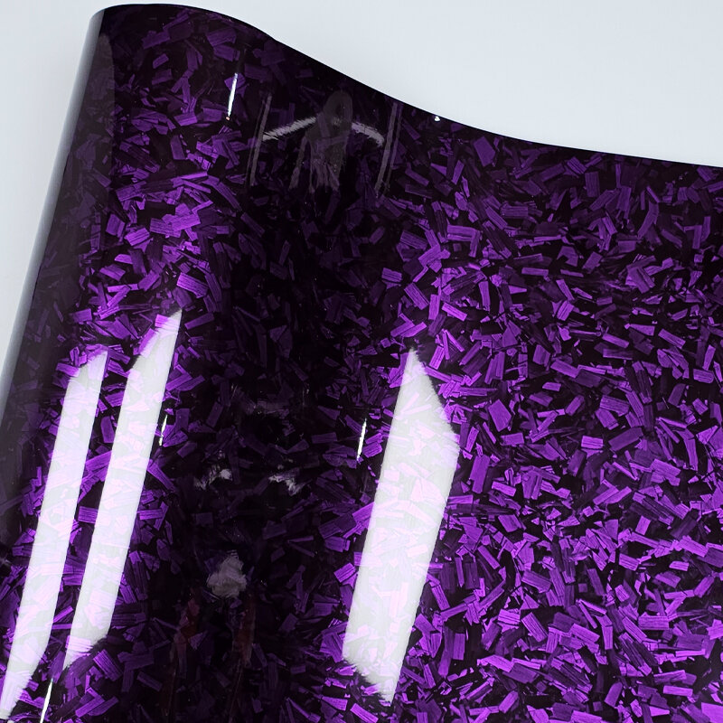 Film vinyle d'emballage en fibre de carbone forgée en cristal violet brillant, autocollants de moto, feuille ronde, accessoires automobiles, décalcomanies, 50cm x 600cm
