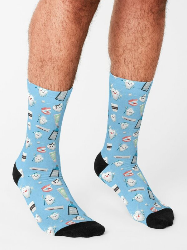 Зубной узор синий фон носки мужские носки с принтом милые носки мужские женские