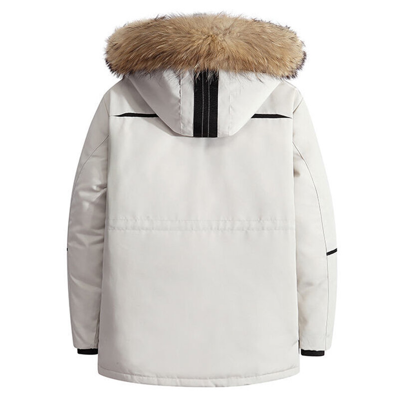 Jaket Bawah Pria Tebal dengan Kerah Bulu Asli Besar Jaket Hangat-Mantel Musim Dingin Tahan Air Kasual Pria 30 Derajat Ukuran 3XL