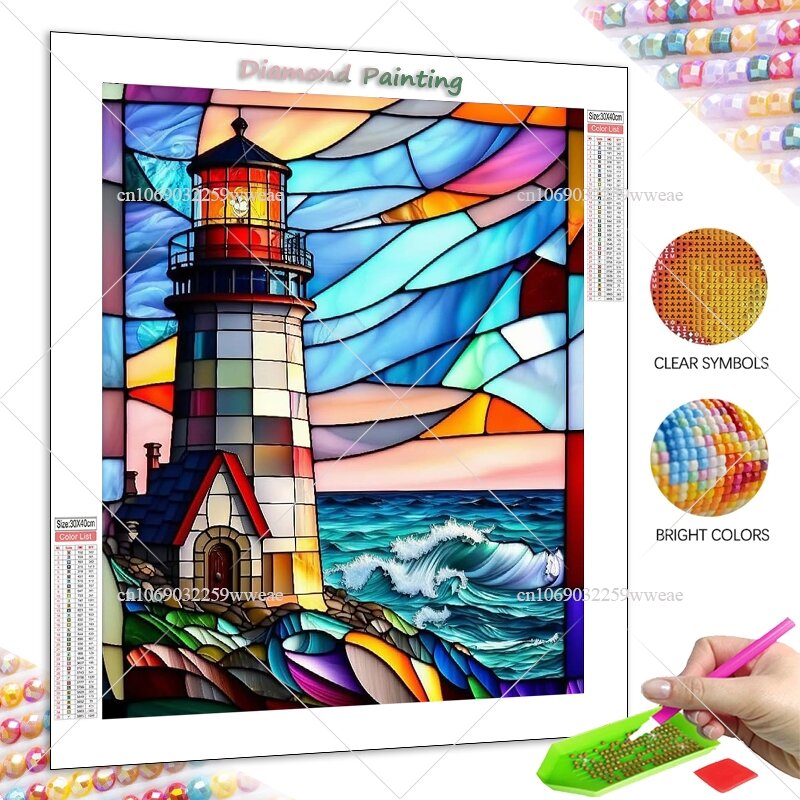 5d Diy Diamond Painting Creative Lighthouse Landscape Needlework Embroidery Seaside Gift Rhinestones Handmade Home Decor