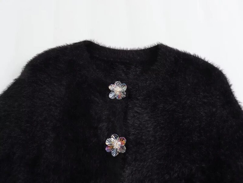 Dave&Di Autumn/Winter Artificial Fur Coat  Jacket Women Vintage Tops Black Color Single Breasted Casual Coat