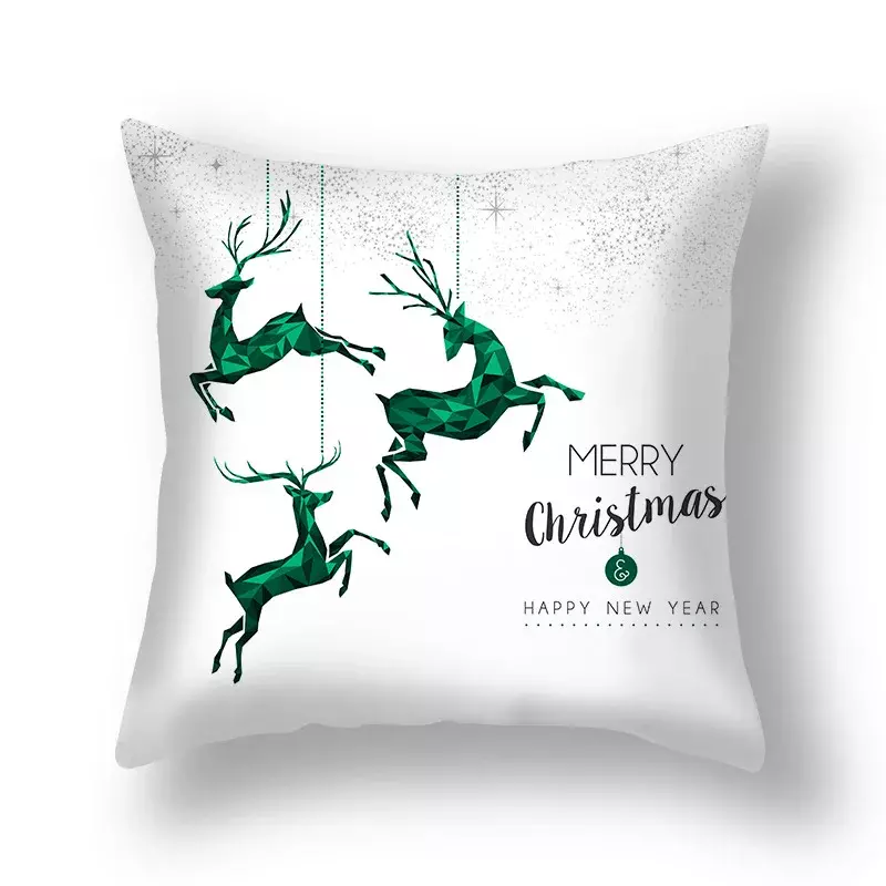 Zielona poduszka pokrywa dekoracje świąteczne talia drzewa nadruk w jelenie ozdoba na poduszkę
