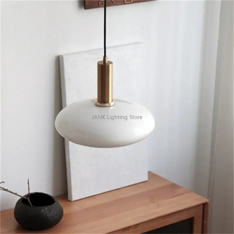 Lámpara colgante de vidrio blanco de diseño moderno, Bombilla E27 ovalada redonda para restaurante, dormitorio y sala de estar, iluminación LED para el hogar