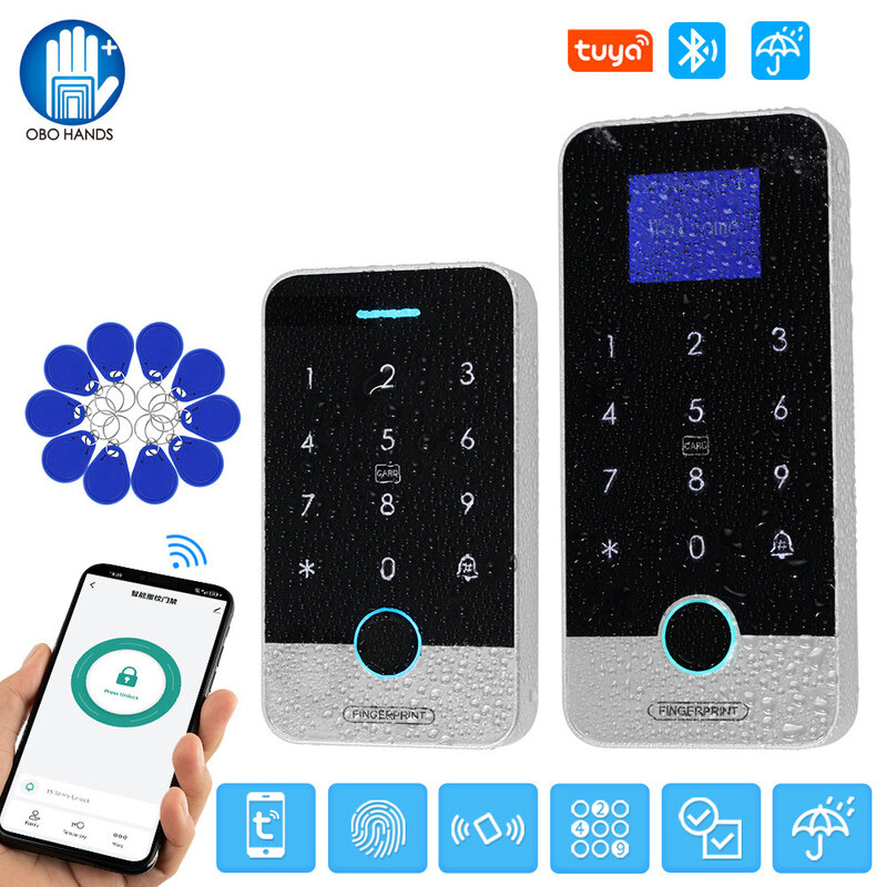 Tuya App-Smart Fingerprint RFID Controle de Acesso Teclado, Toque, IP65 Impermeável, 13.56MHz Porta Abridor, Keyless Lock System
