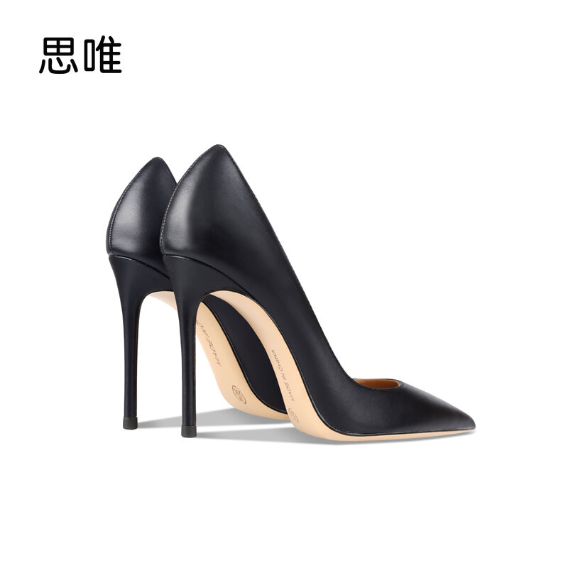 Real Leather Black Matt Sheepskin 2022 For Women's High Heels Shoes Stiletto Pointed Toe Classic Elegant Office Pumps Shoes 10cm
