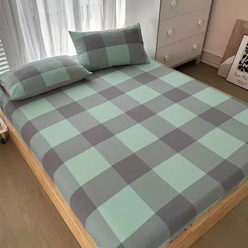 Pure cotton bedsheet single piece protective cover dust cover with raised student cotton plaid  204