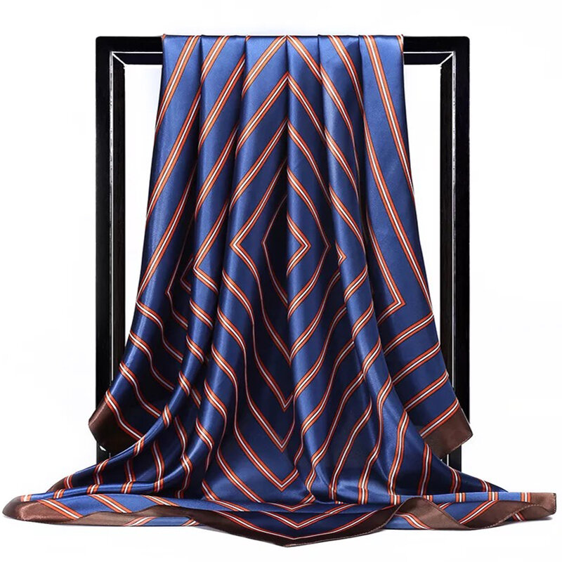 90*90cm primavera verão muçulmano listra lenço de luxo moda impressão quadrado xale protetor solar lenços de seda bandanna foulard
