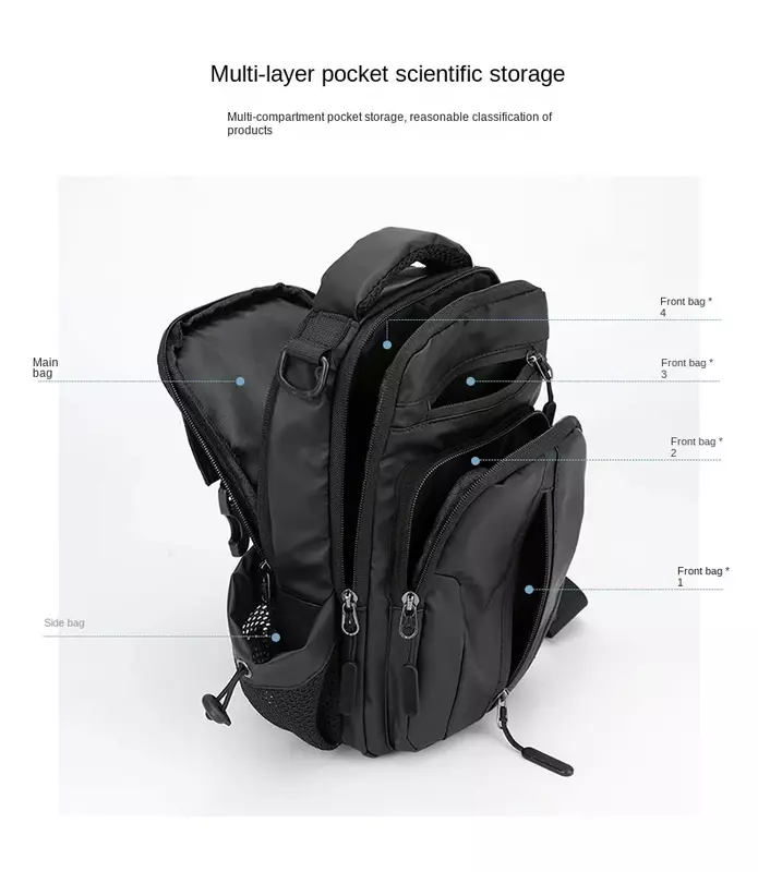 Sac à bandoulière étanche pour homme, sac à dos multidirectionnel, sac de poitrine One Initiated, chargement USB portable, mode