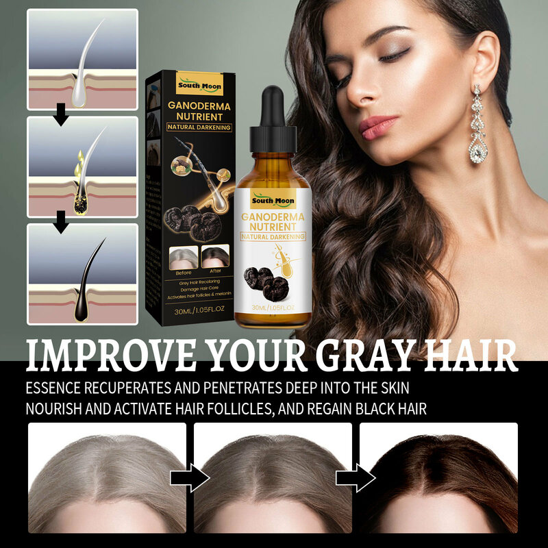 Gray White Hair Treatment Serum Liquid White To Black Natural Color Repair Nourish Products Anti Loss Hair Care for Men Women