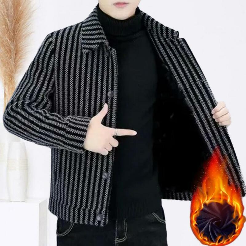 Классическая мужская куртка в полоску, однобортный мужской кардиган, пальто, плотный теплый жакет средней длины в деловом стиле, Повседневная Женская куртка