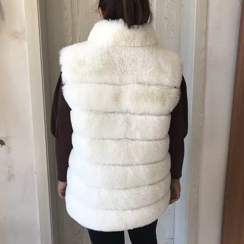 Chaleco de piel sintética con cuello alto para mujer, abrigo de imitación de zorro artificial, moda de otoño e invierno, novedad de 2023