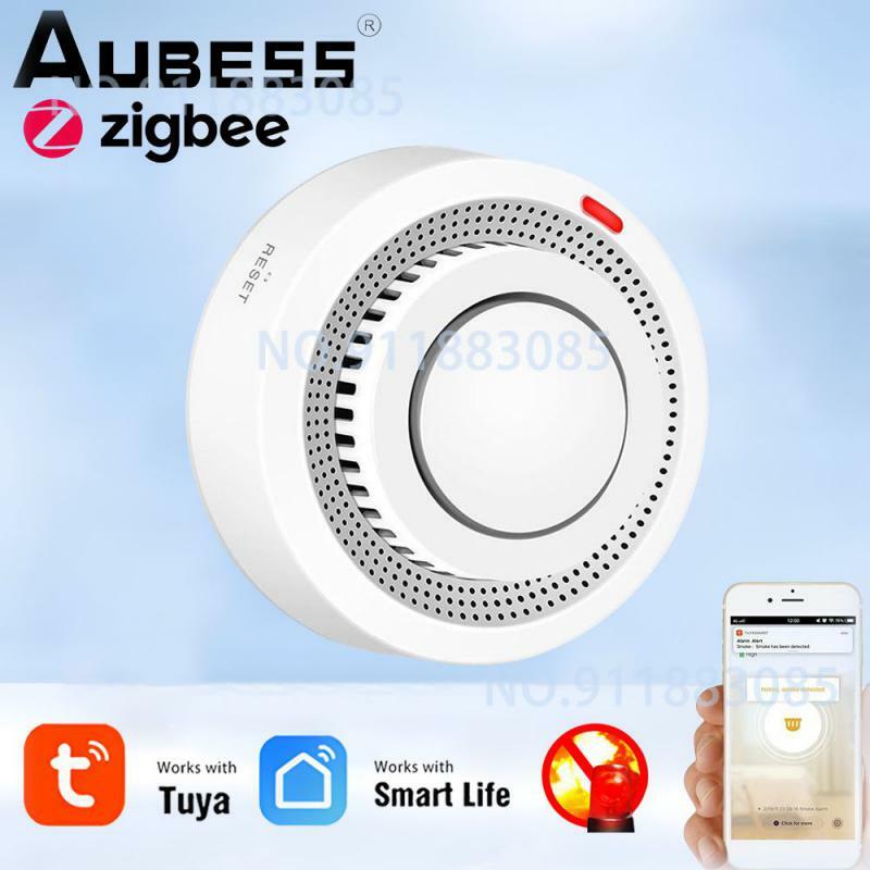 Zigbee Tuya detektor asap pintar, aplikasi pintar kendali jarak jauh Alarm api Sensor keamanan rumah bekerja dengan Gateway Zigbee