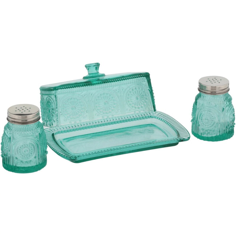 Adeline Glass Butter Dish with Salt And Pepper Shaker Set