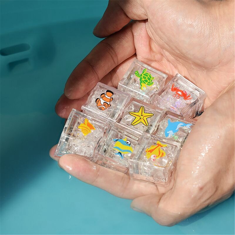 Bath Toys For Baby Toddler Floating Lit Ice Cubes LED Light Up With 7 Color Lights In Water Glowing Sea Animal Ice Cube