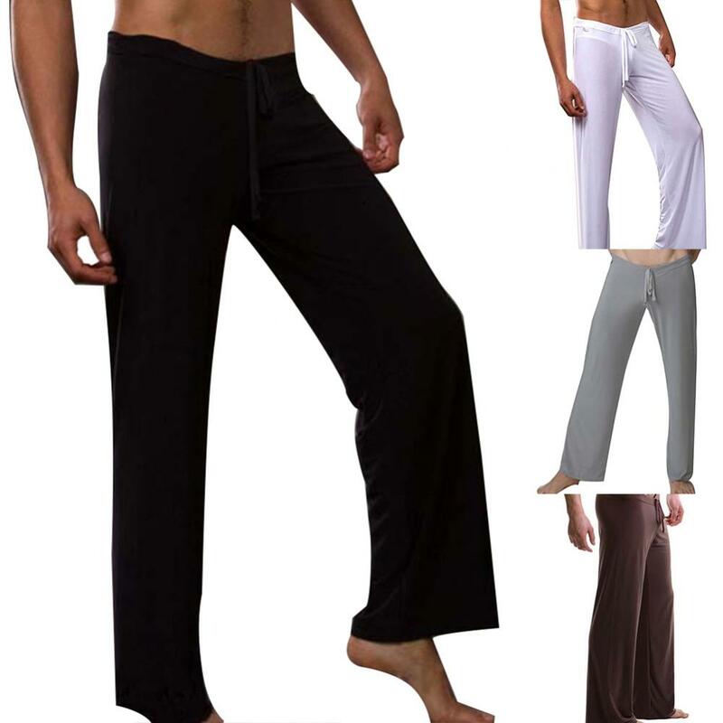 Calça casual monocromática para homens, calça solta de pijama, cordão Homewear