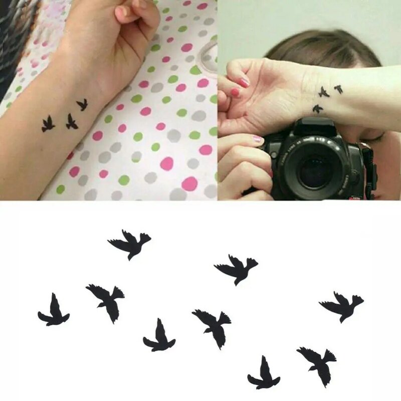 Pegatina de tatuaje temporal a prueba de agua, arte corporal, calcomanía de cintura, colorido, pájaros voladores, moda femenina