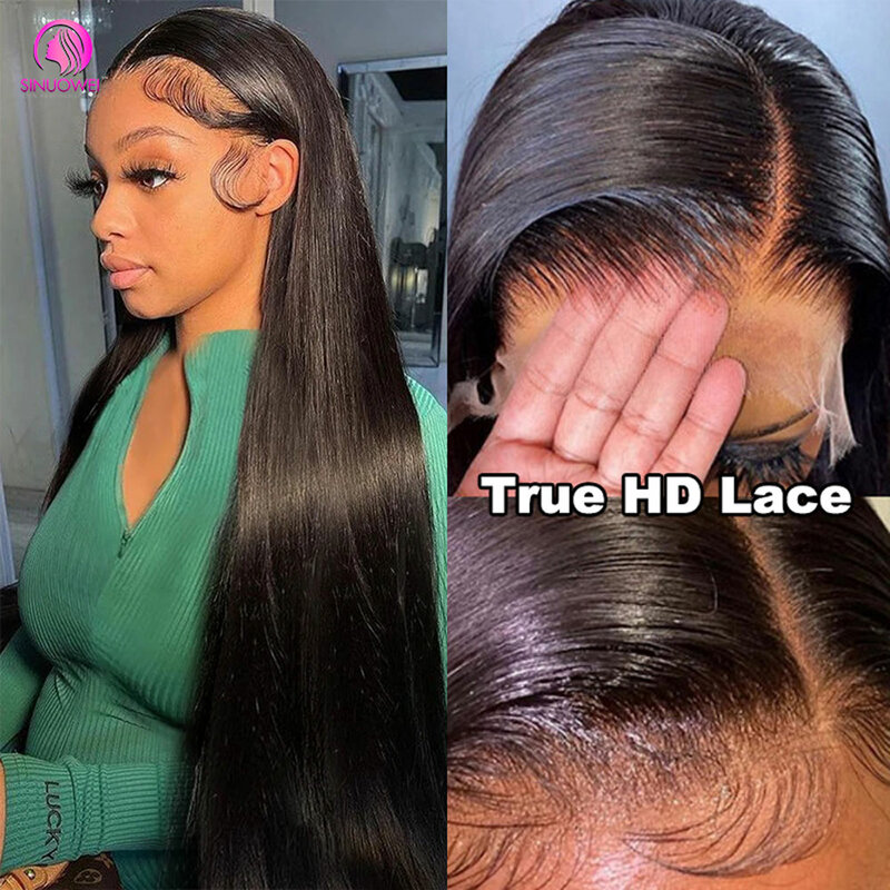 Peruca de cabelo humano reta peruana para mulheres, fechamento frontal transparente do laço HD, 5x5, 13x4, 13x6