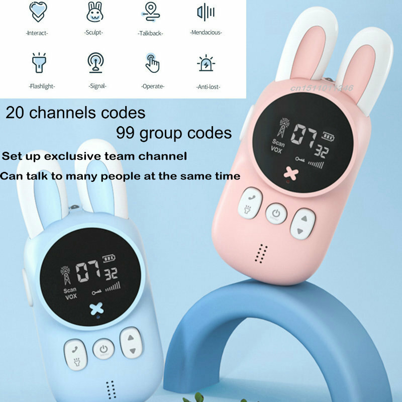 Mini walkie-talkie portátil para niños, Juego de 2 piezas, transceptor, alcance de 3KM, Radio UHF, interfono con cordón