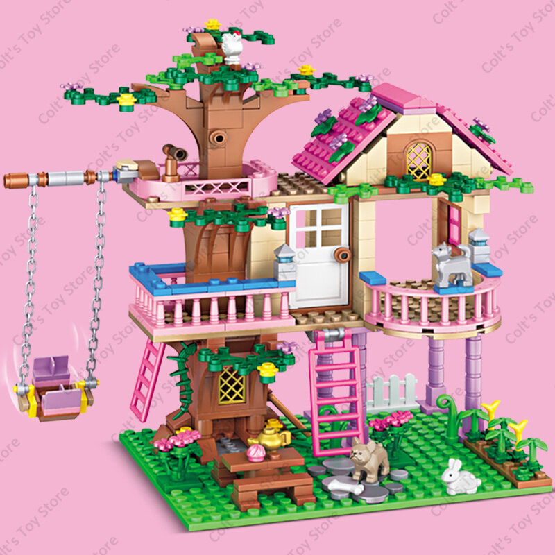 Casa del árbol de la amistad para niñas, Villa, castillo, bloques de construcción, amigos clásicos, figuras de modelos para niñas, juguetes para niños, regalo de cumpleaños, 2024