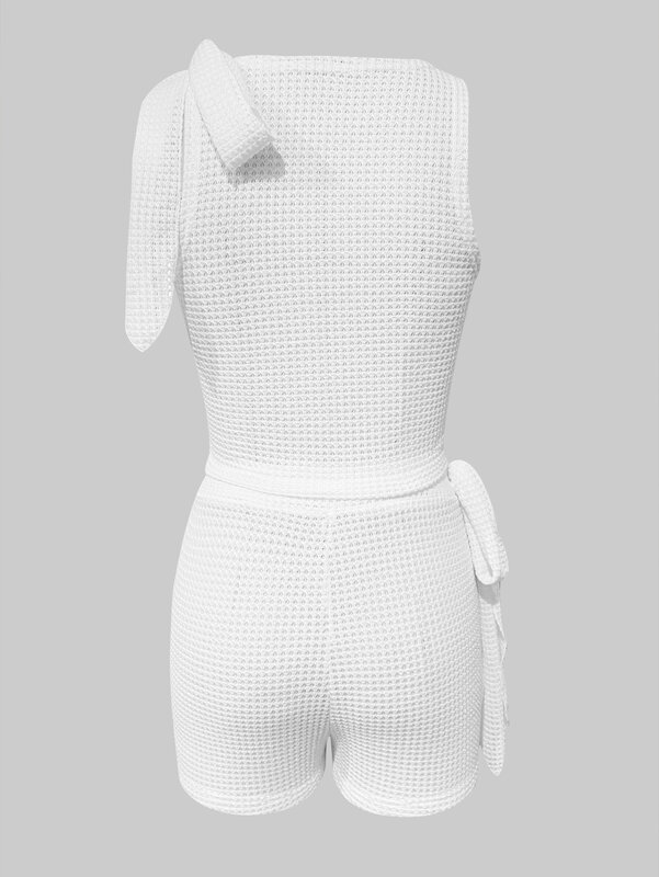 Lw Mesh Bandage Design Shorts Set Vrouwen Zomer 2 Stuks Effen Kleur Mouwloos Ronde Hals Dagelijks Twee Stuks Shorts Set Bijpassende Pak