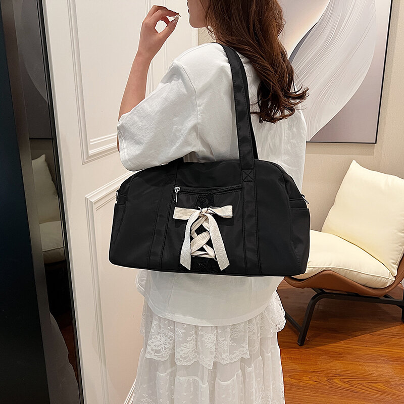 Bolso de hombro de lona con diseño de lazo para mujer, bandoleras femeninas de estilo coreano, a la moda, para ir de compras o de viaje, 2024