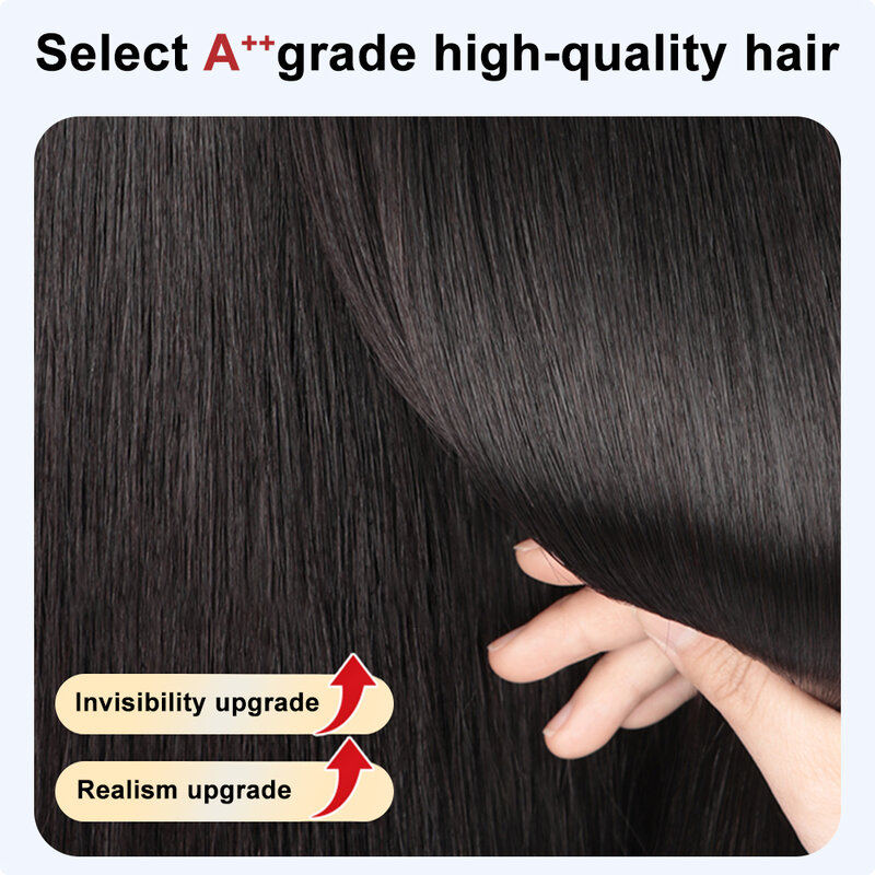 Nakładki na ludzkie włosy dla kobiet, 100% nakładka Remy z grzywką, jedwabny klips o 150% gęstości w nakładce, naturalny kolor na grzywkę