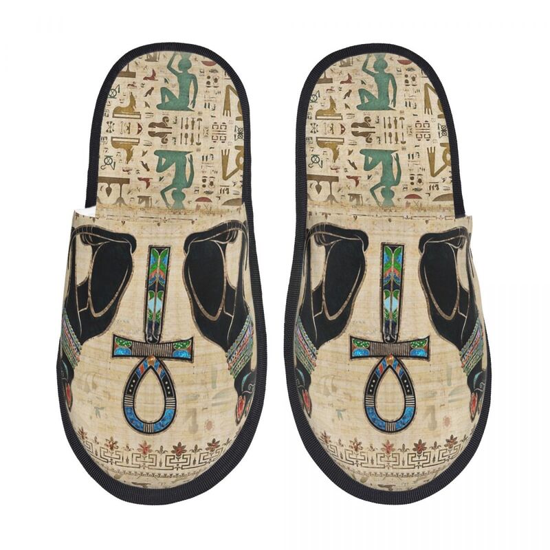 Sandal rumah Pria Wanita Mesir kuno salib dan Ankh sandal berbulu hangat pantoufle homme