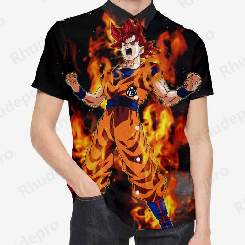 2024 Social Shirt Seaside Trip Herren Original hemden übergroße Dragon Ball Z Bluse Sommer männliche Kleidung Vegeta Streetwear Anime