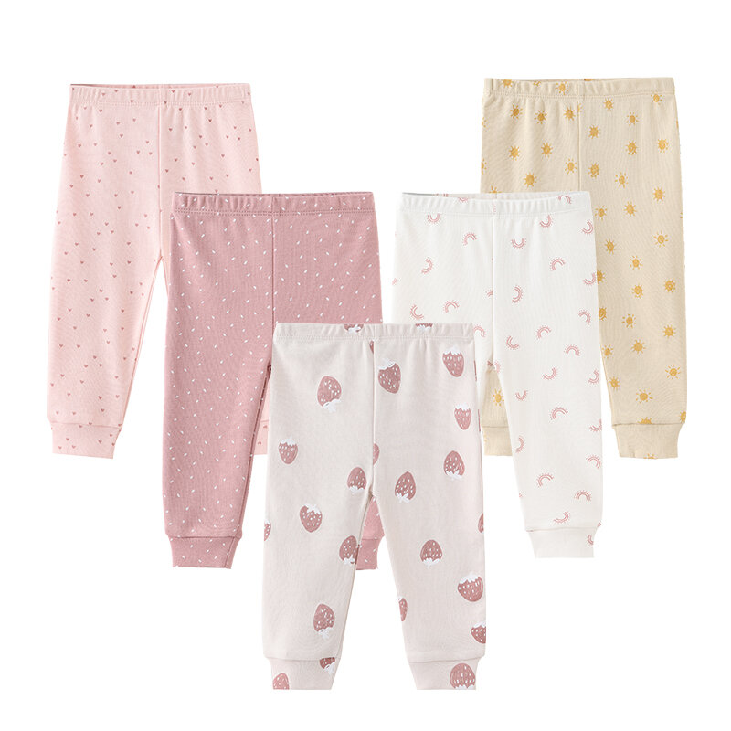 3/4/5Pieces Newborn 0-24M Cotton Baby Boy Trousers Cartoon Print Baby Girl Pants Four Seasons Solid Color Bebes