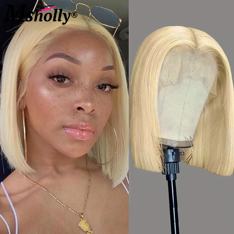 Honey Blonde Short Straight Bob Human Hair Wigs 13x4 HD Transparent Lace Front Wigs Natural Pre Plucked Baby Brazilian Remy Wigs