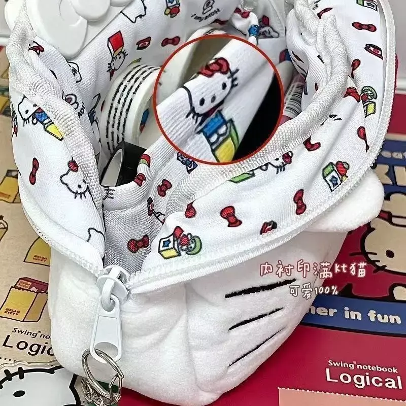 Bolsa de bolígrafo de felpa de Hello Kitty Girl, caja de almacenamiento de cosméticos de cambio de papelería de estudiante de gran capacidad, periférico de dibujos animados Sanrio lindo