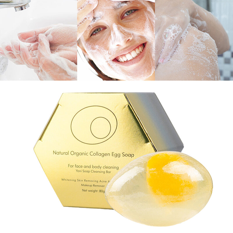 Jabón orgánico de colágeno para el cuidado de la piel, jabón de huevo blanqueador, limpieza corporal y facial, baño, Hotel, inodoro, 80g