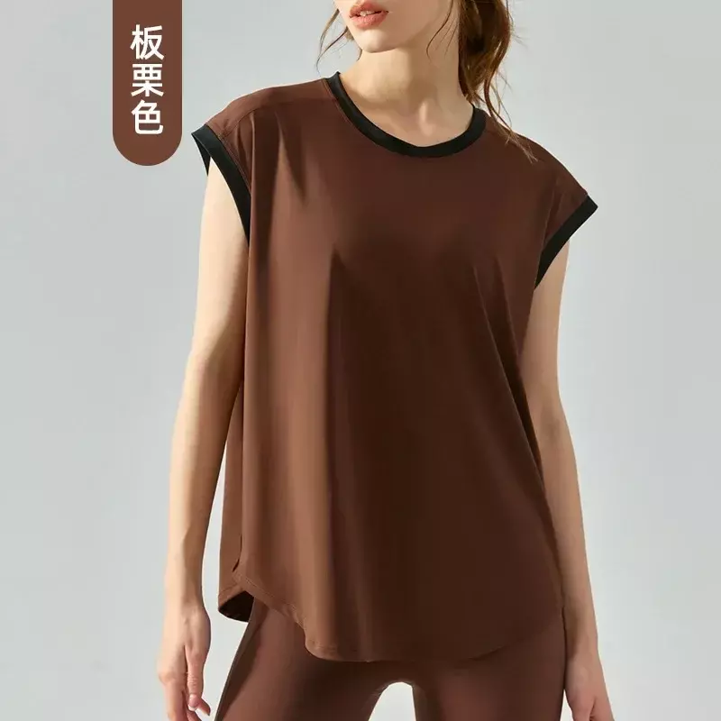 Camiseta de manga curta casual colorida feminina, colete correndo, camisa de ioga solta, regata verão, roupas fitness, ao ar livre