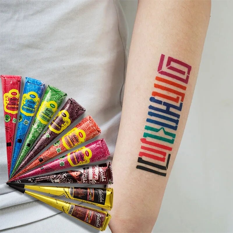 1pcs 25g Multicolor Indian GOLECHA Henna Cones Tattoo Paste For Temporary Tattoo Sticker Body Paint Art Cream Cone DIY Paint