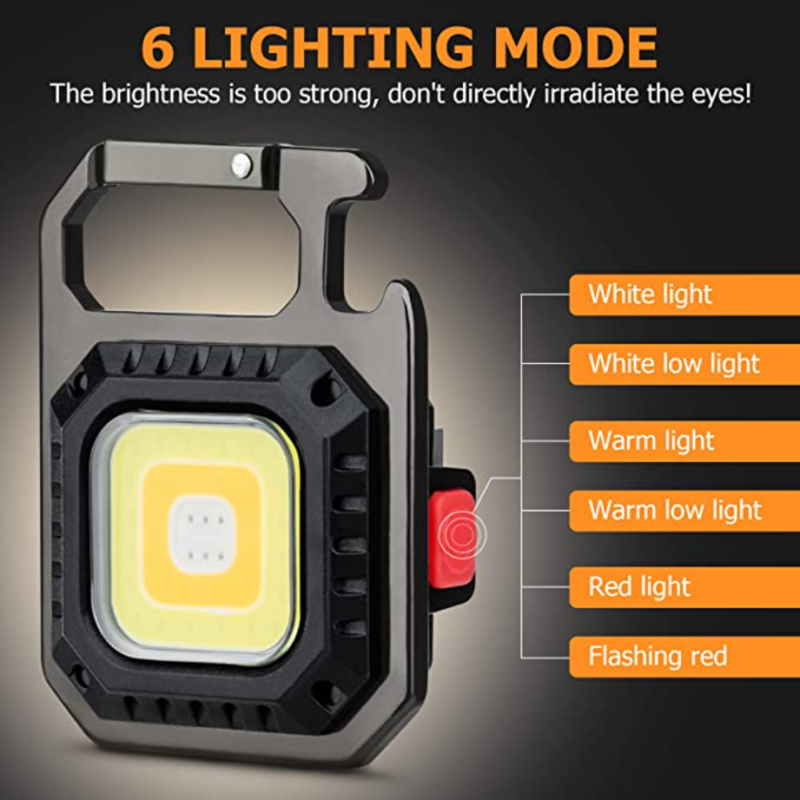 Mini LED ไฟฉาย USB ชาร์จ COB Work Light ไฟฉายเดินป่าพกพาพวงกุญแจไฟฉาย Flashlight Floodlight แม่เหล็กกันน้ำ