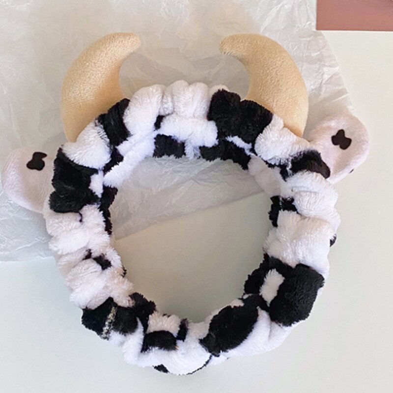 Spa Headband Cartoon Spotted Cow Horn Hair Band Women for Facial Makeup for Head Hoop Soft for Head Wraps for Shower Was