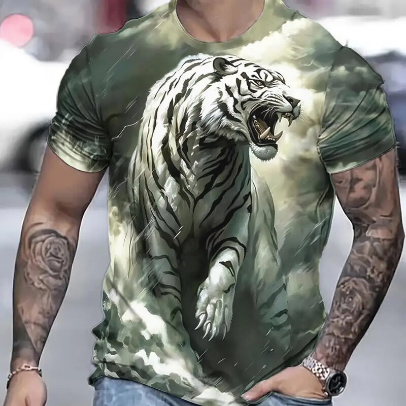 Tijger T-Shirt Heren 3d Dierenprint Heren Zomer T-Shirt Met Korte Mouwen Heren Mode Pullover Oversized Casual Herenkleding