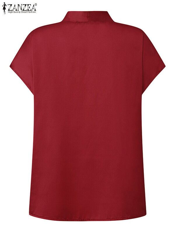 ZANZEA-camisa de escritório feminina de manga curta, tops sólidos OL, túnica elegante, blusa casual feminina, solta, moda, verão, 2024