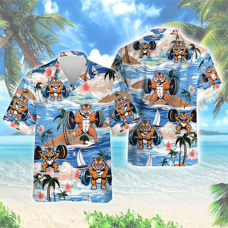 Super Gym Workout Hund 3d gedruckt Hemden für Männer lustige Tier Elefant Tiger Sport Kurzarm Hawaii Tops Blumen bluse Retro