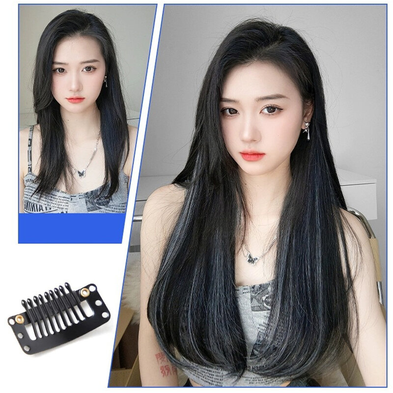 Peluca larga de fibra sintética para mujer, pelo postizo teñido resaltado, una pieza, extensiones de cabello de simulación sin costuras