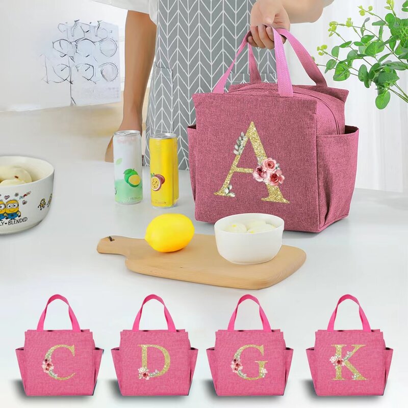 A~N Letter Printed Nylon Lunch Bag With Zipper Waterproof Insulation Bag Ice Bag Suitable For Men & Women's Work Picnic Travel