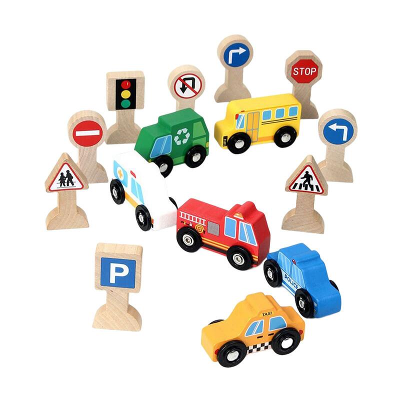 Spielzeug Fahrzeuge Holz Verkehrs zeichen Party begünstigt Sammler leichte Mini-Auto-Set für Kinder Kinder Jungen Kleinkinder Weihnachts geschenke