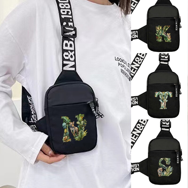 Torba na klatkę piersiową dla mężczyzn i kobiet na jedno ramię pyłoszczelna torba na klatkę piersiową płócienna torba do przechowywania Crossbody dżungla tygrys seria liter