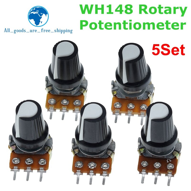 TZT 5Set WH148 1K 10K 20K 50K 100K 500K Ohm 15mm 3 Pin Linear Taper Rotary Potentiometer Resistor for Arduino With AG2 White Cap