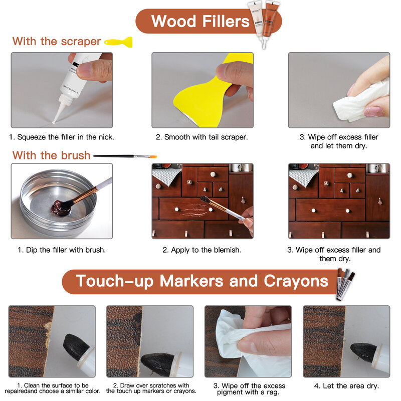 2022 novo 42 pçs kit de reparo de madeira pintura de madeira móveis toque up kit marcadores & varas de enchimento arranhões de madeira restaurar kit reparação rápida