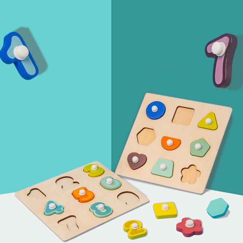 학습 수학 장난감 퍼즐 모양 일치 손가락, 유연한 훈련 나무 직소 퍼즐, 나무 숫자 장난감 모양 인식 장난감