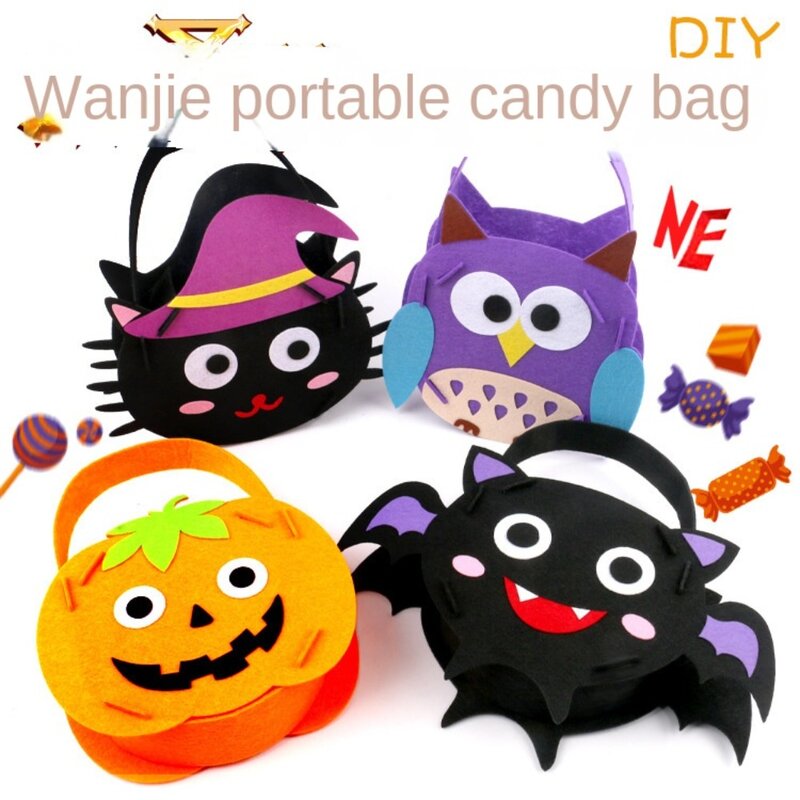 Halloween Candy Storage Bucket Bag, Trick or Treat Gift Basket, DIY Material Tote Bag, Decoração de Halloween Ornamento