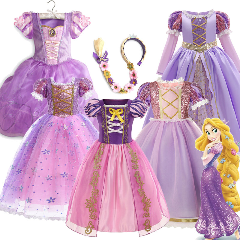 Disney Girl Rapunzel Princess Dress Baby Kids aggrovigliato travestimento Costume di carnevale di Halloween festa di compleanno abiti da fiaba