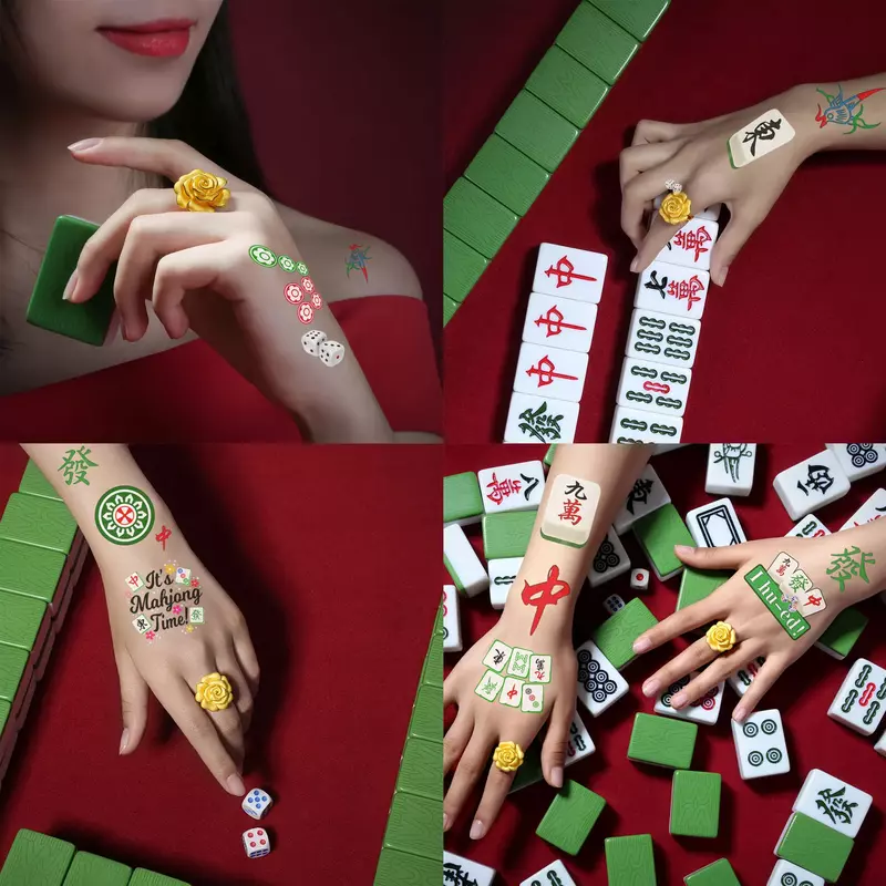 Pegatinas de tatuaje Mahjong I hu-ed Mahjong Time temporal, tatuajes impermeables, pegatina, 1 hoja