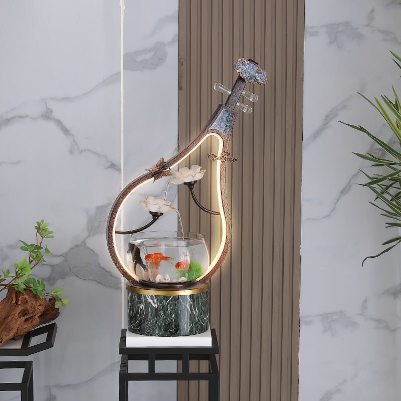 Chinese Style Feng Shui LED Lamp, Automatic Fish Tank Landscaping, Home Circulating, Flowing Water Fogging Decoration, Living Ro
